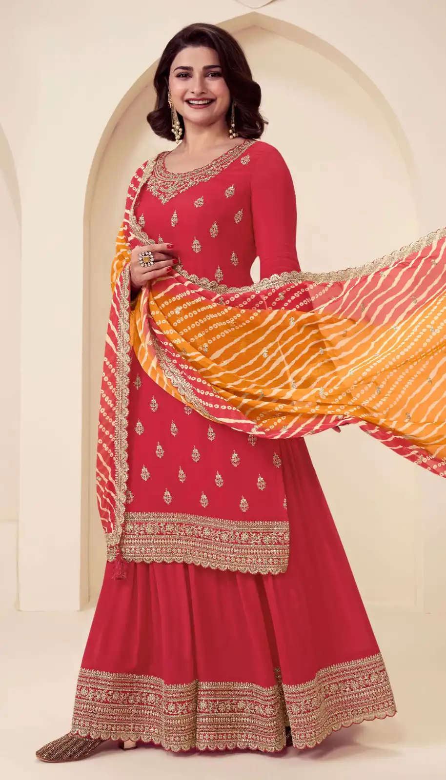 Aglow Red Viscous Chinon Embroider Work Salwar Suit