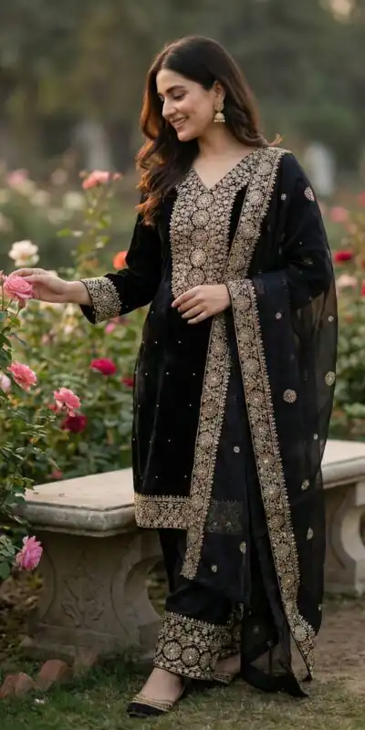 Alluring Black Fendy Silk Sequence Work Salwar Suit