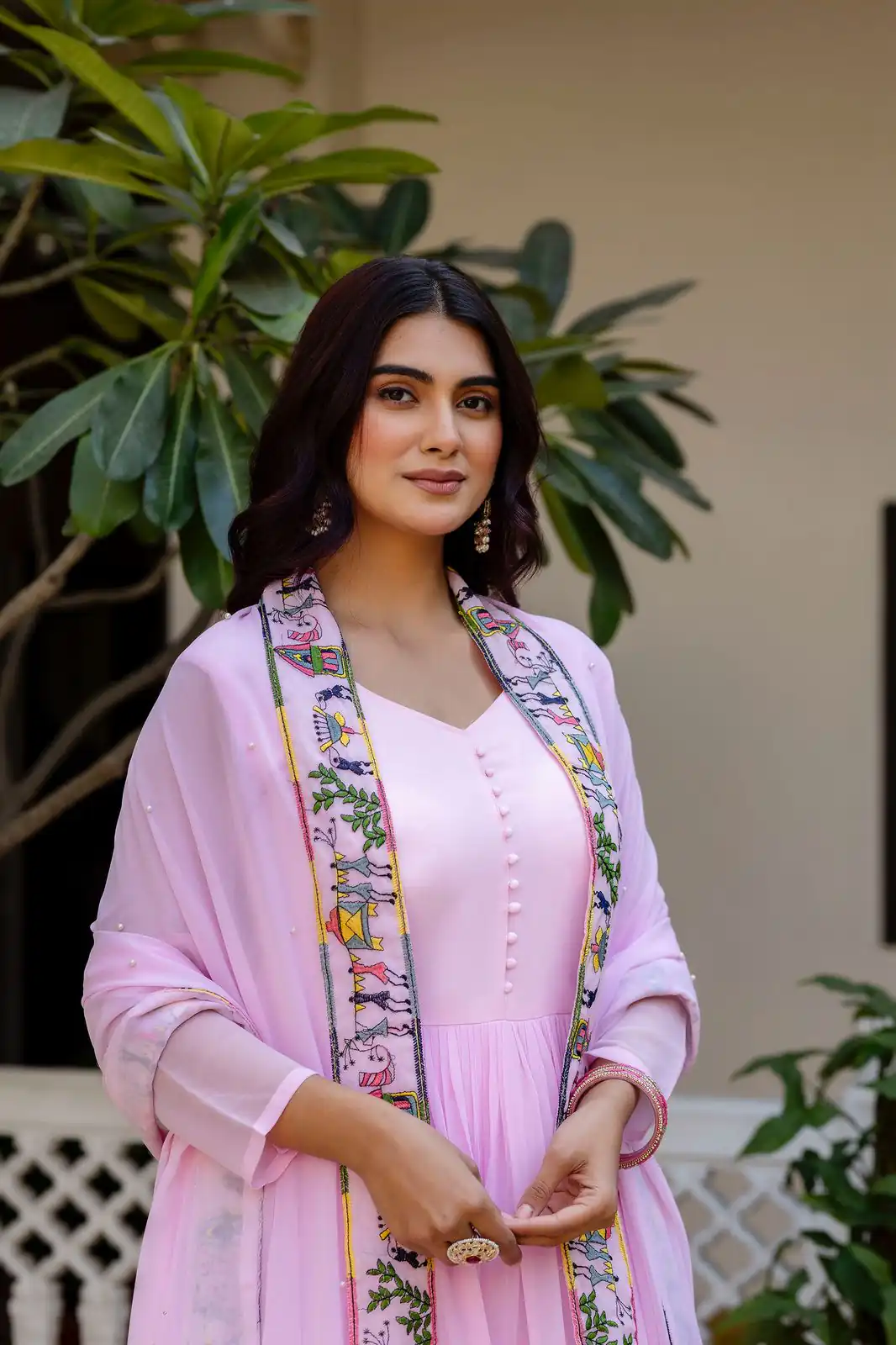 Alluring Pink Georgette Embroider Work Gown - Image 6