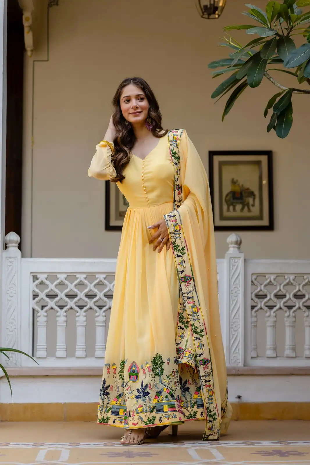 Alluring Yellow Georgette Embroider Work Gown - Image 5