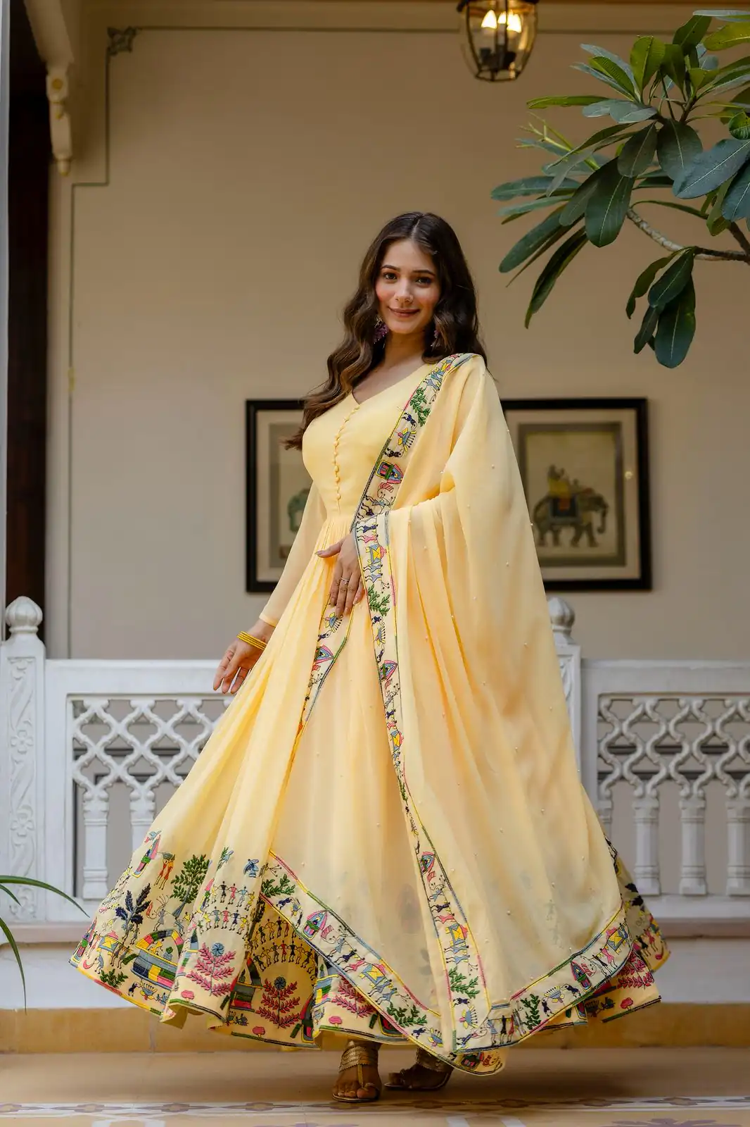 Alluring Yellow Georgette Embroider Work Gown