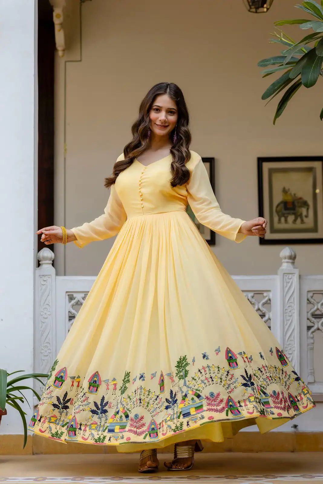 Alluring Yellow Georgette Embroider Work Gown - Image 6