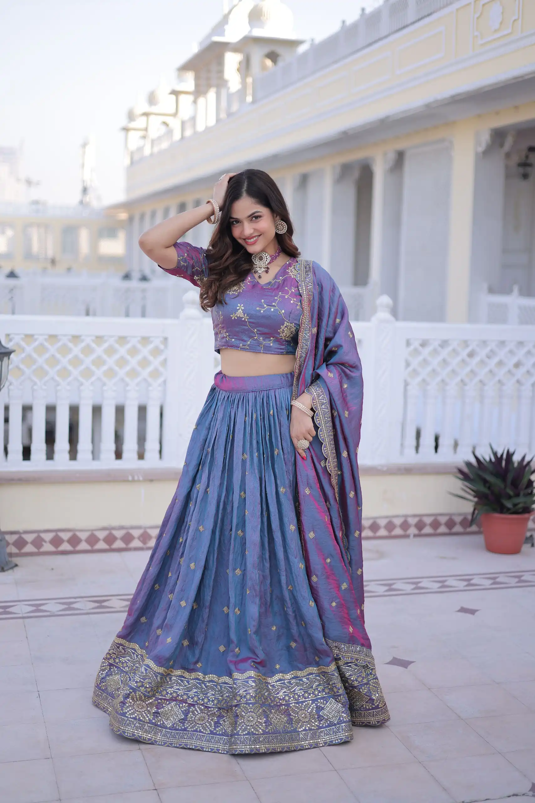 Beautiful Blue Ysl Silk Zari Embroidery Work Lehenga Choli - Image 6