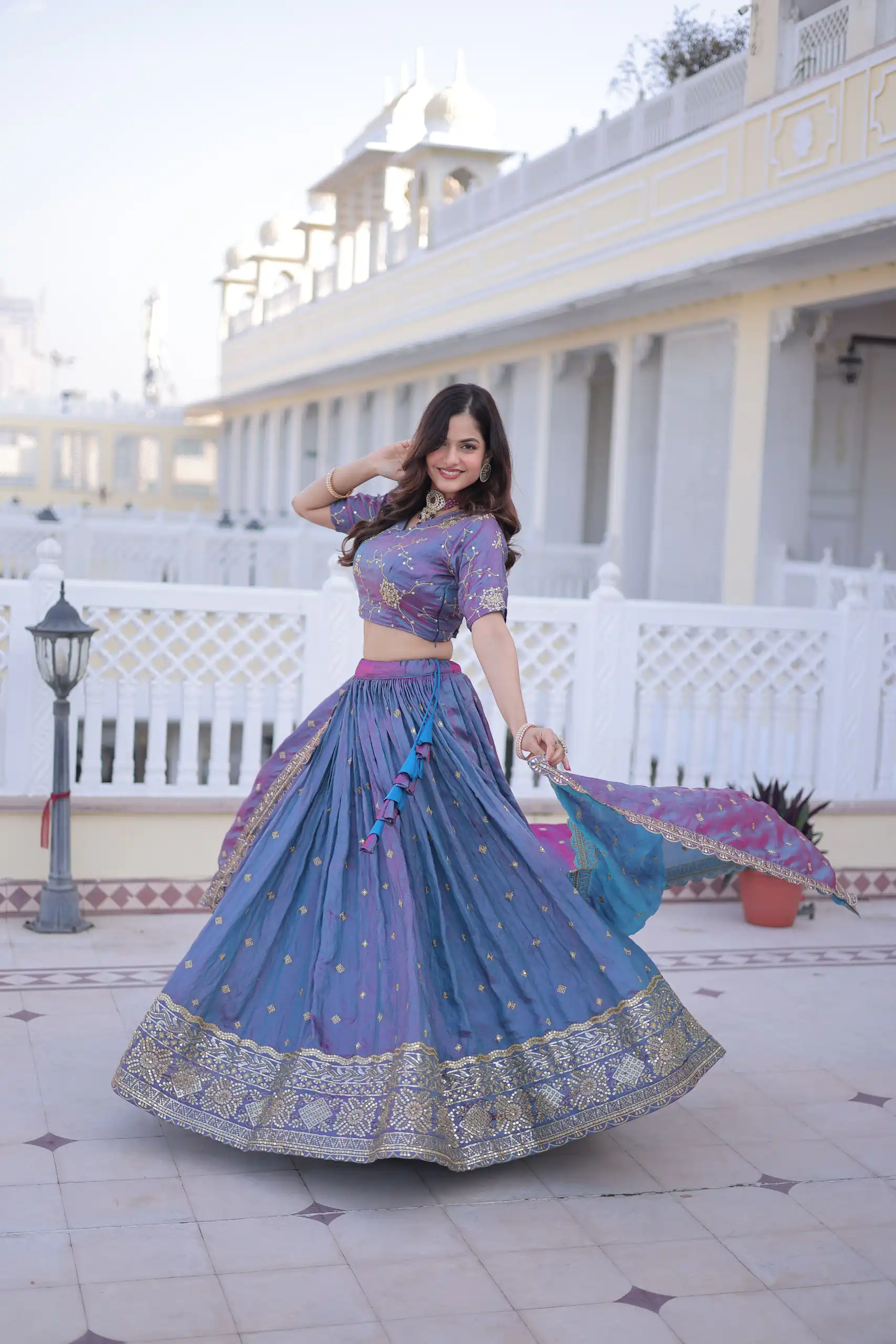 Beautiful Blue Ysl Silk Zari Embroidery Work Lehenga Choli - Image 4