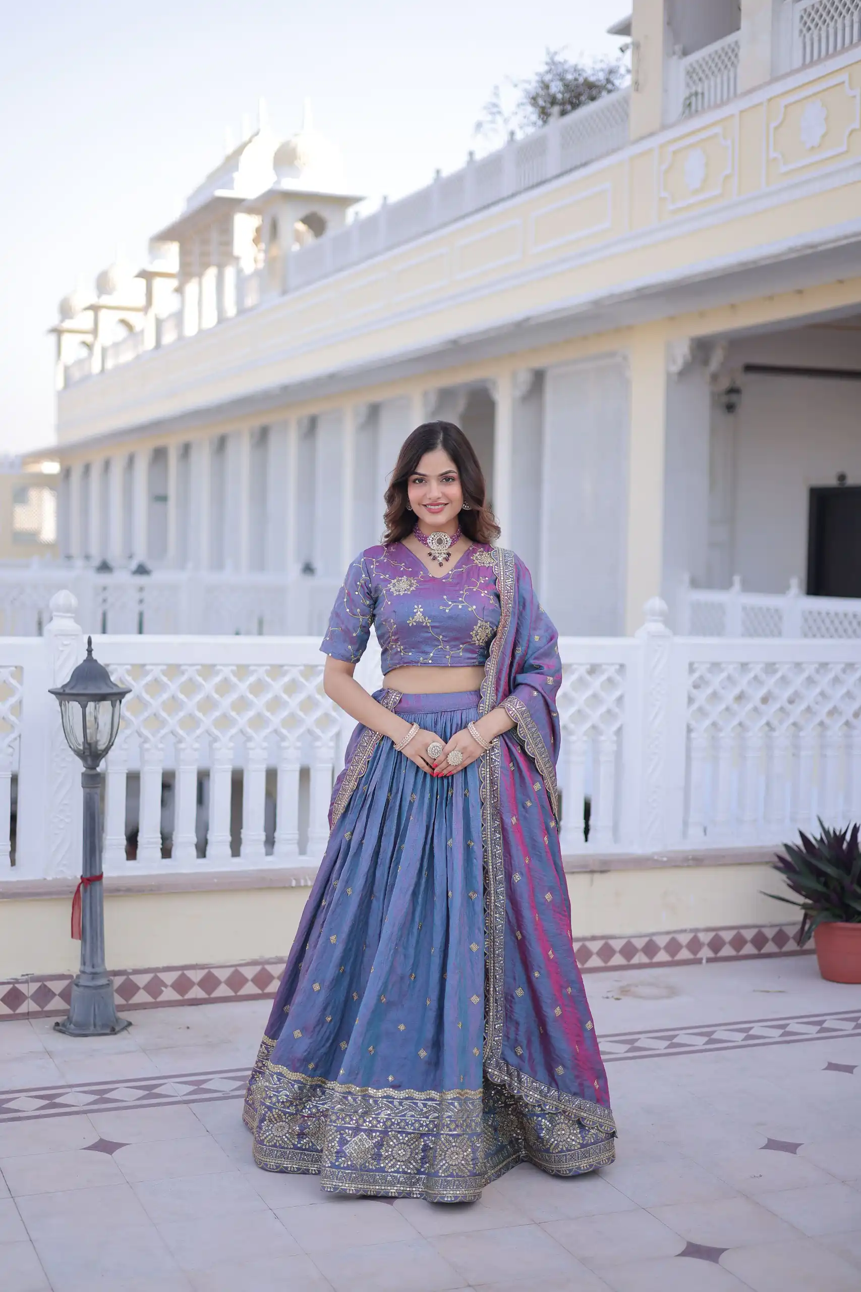 Beautiful Blue Ysl Silk Zari Embroidery Work Lehenga Choli