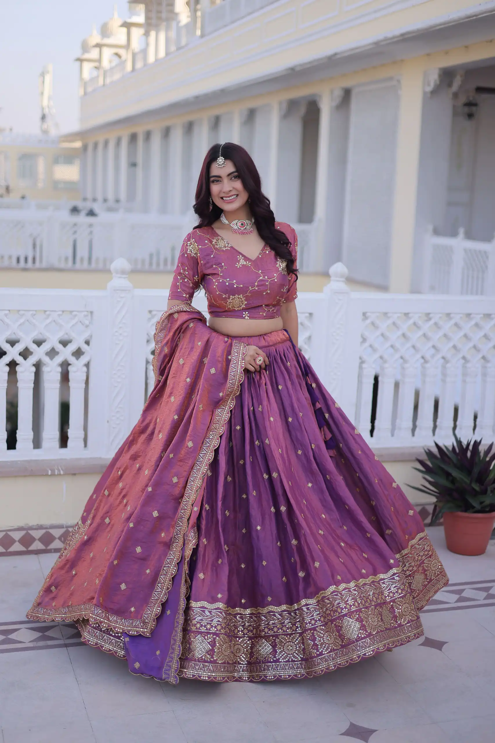 Beautiful Purple Ysl Silk Zari Embroidery Work Lehenga Choli - Image 3
