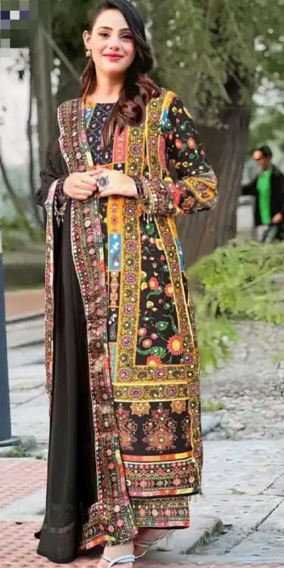 Classic Black Georgette Mirror Digital Print Salwar Suit