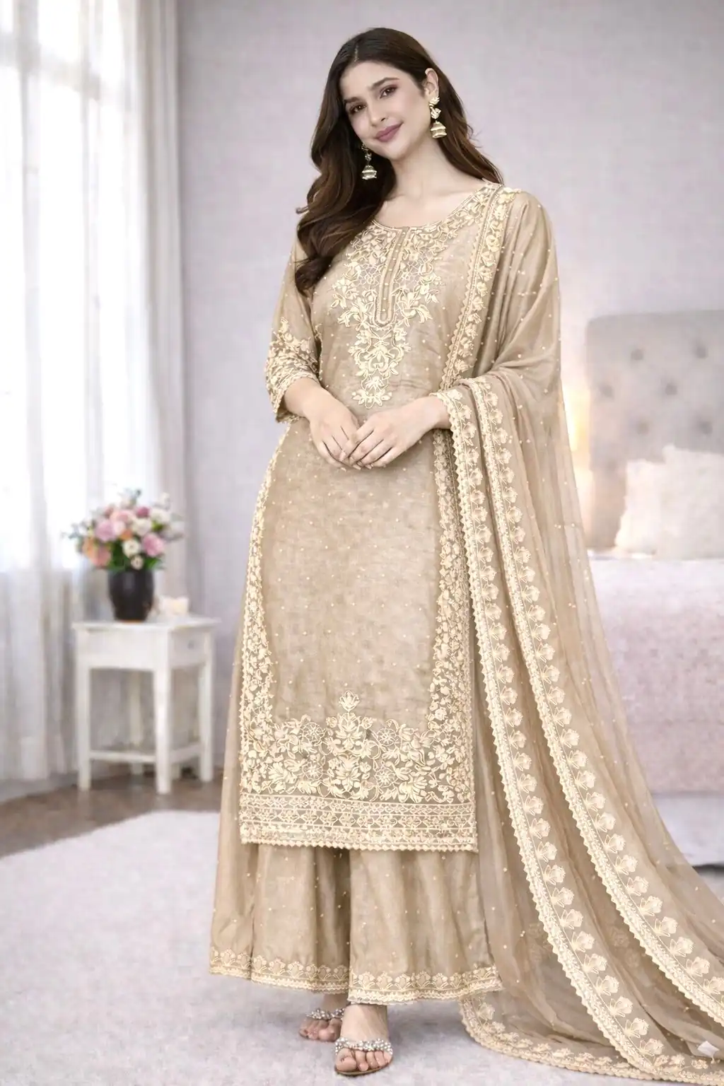 Classic Chiku Organza Silk Embroidery Work Salwar Suit - Image 3