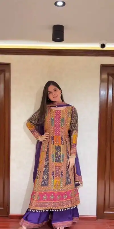 Classic Purple Georgette Mirror Digital Print Salwar Suit