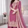 Classic Rani Pink Organza Silk Embroidery Work Salwar Suit
