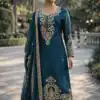 Classic Teal Blue Zimmy Silk Thread Work  Salwar Suit