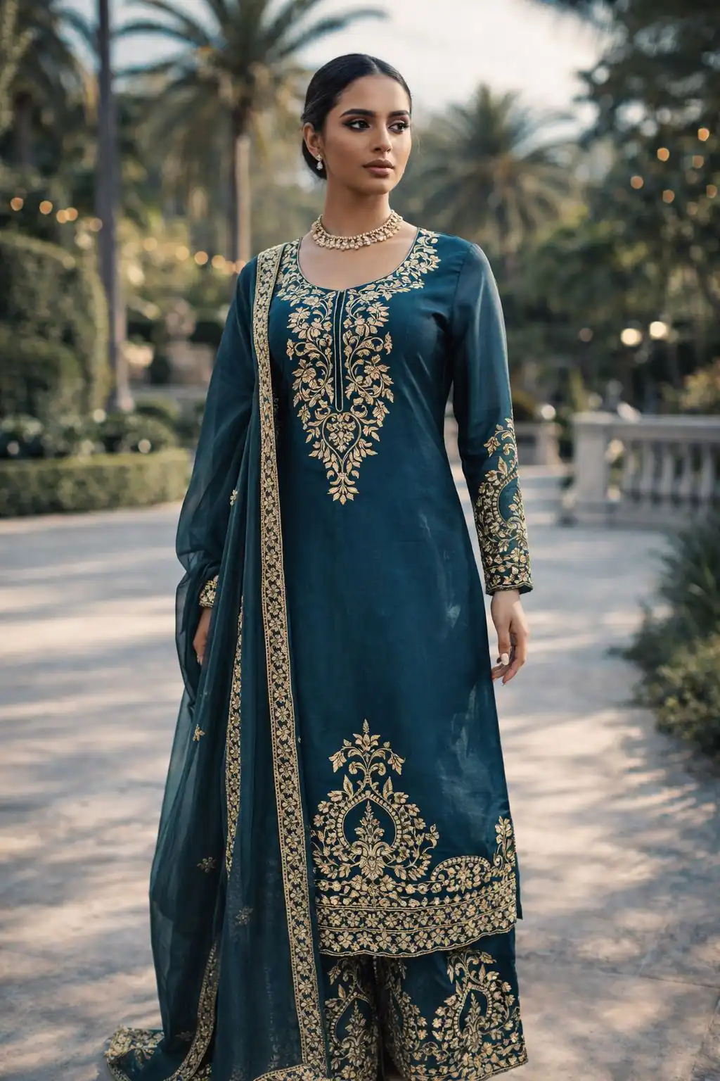 Classic Teal Blue Zimmy Silk Thread Work  Salwar Suit