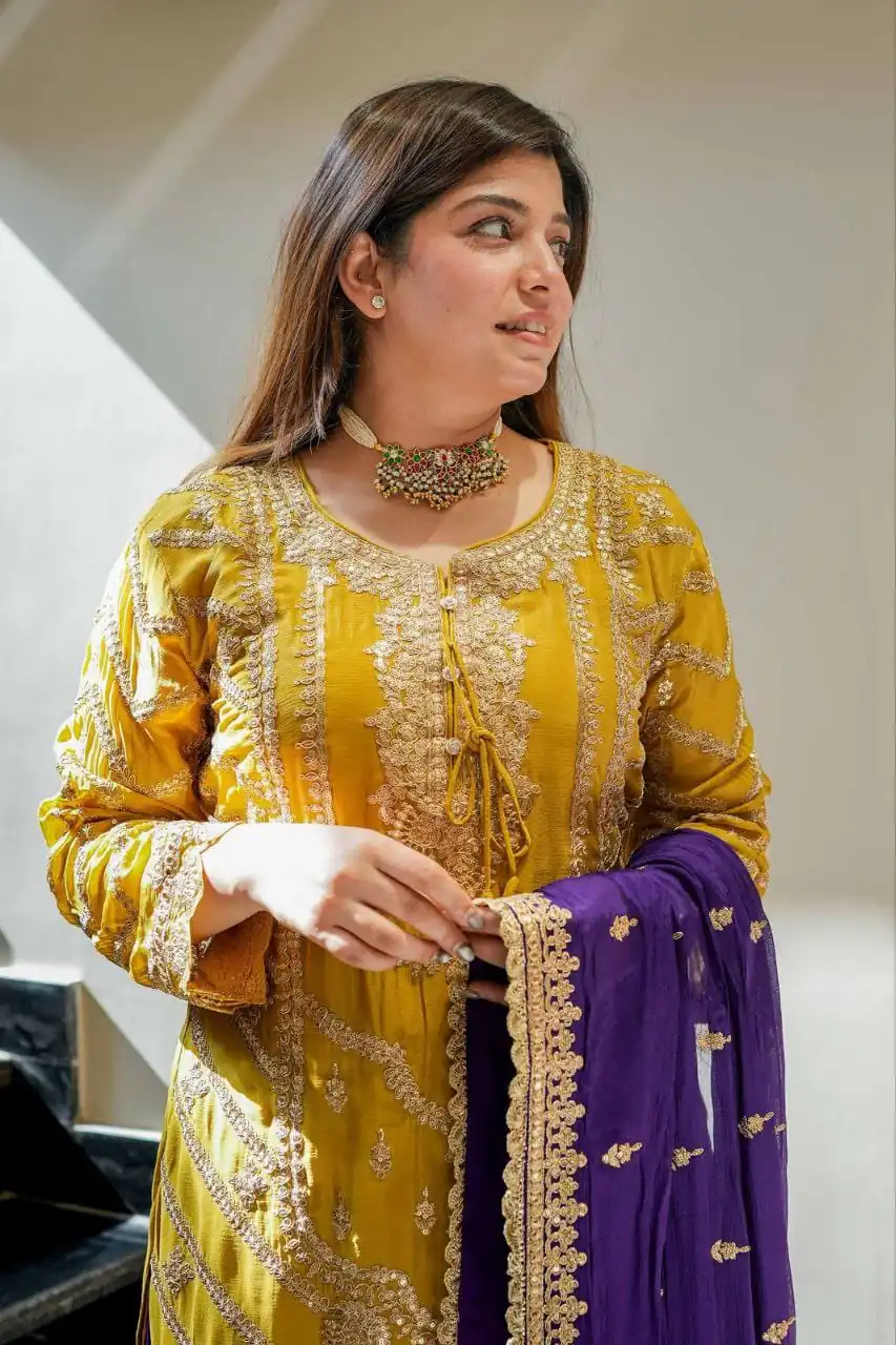 Darling Yellow Chinon Silk Embroider Work Salwar Suit - Image 4