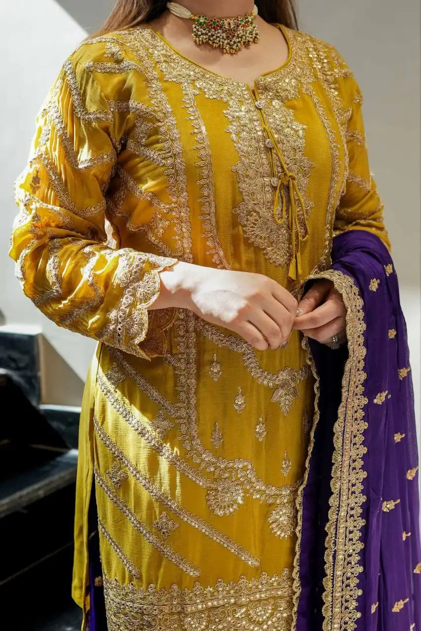 Darling Yellow Chinon Silk Embroider Work Salwar Suit - Image 6