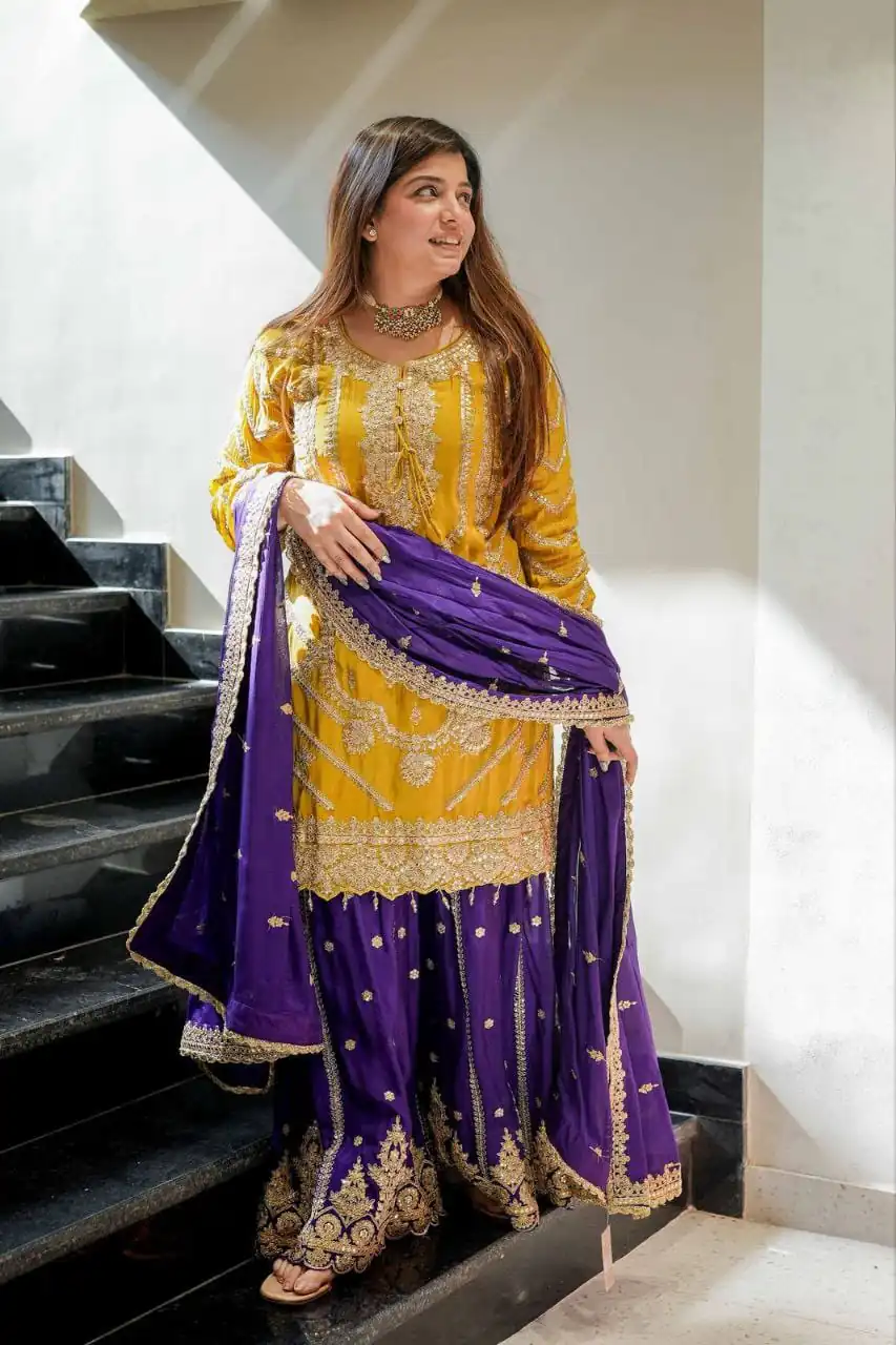 Darling Yellow Chinon Silk Embroider Work Salwar Suit