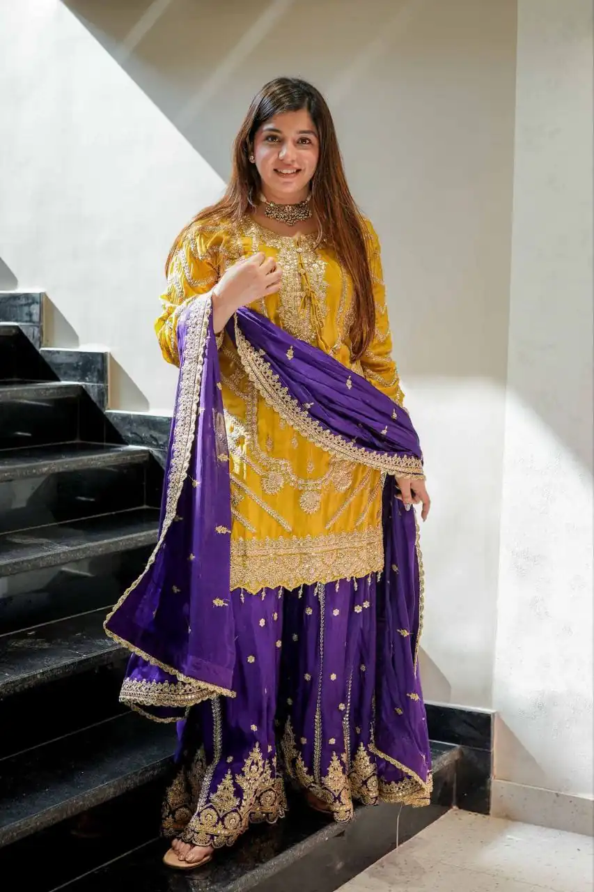 Darling Yellow Chinon Silk Embroider Work Salwar Suit - Image 3