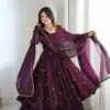Graceful Wine Crunchy Silk Embroidery Work Gown