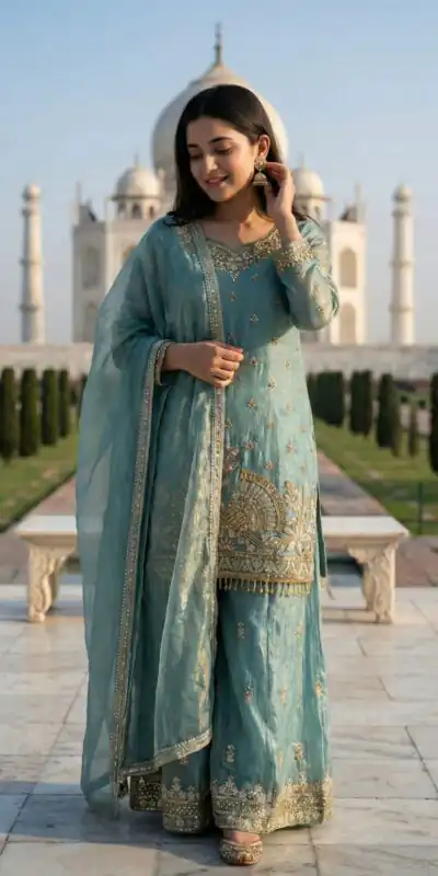 Grand Sky Blue Fendy Silk Sequence Work Salwar Suit