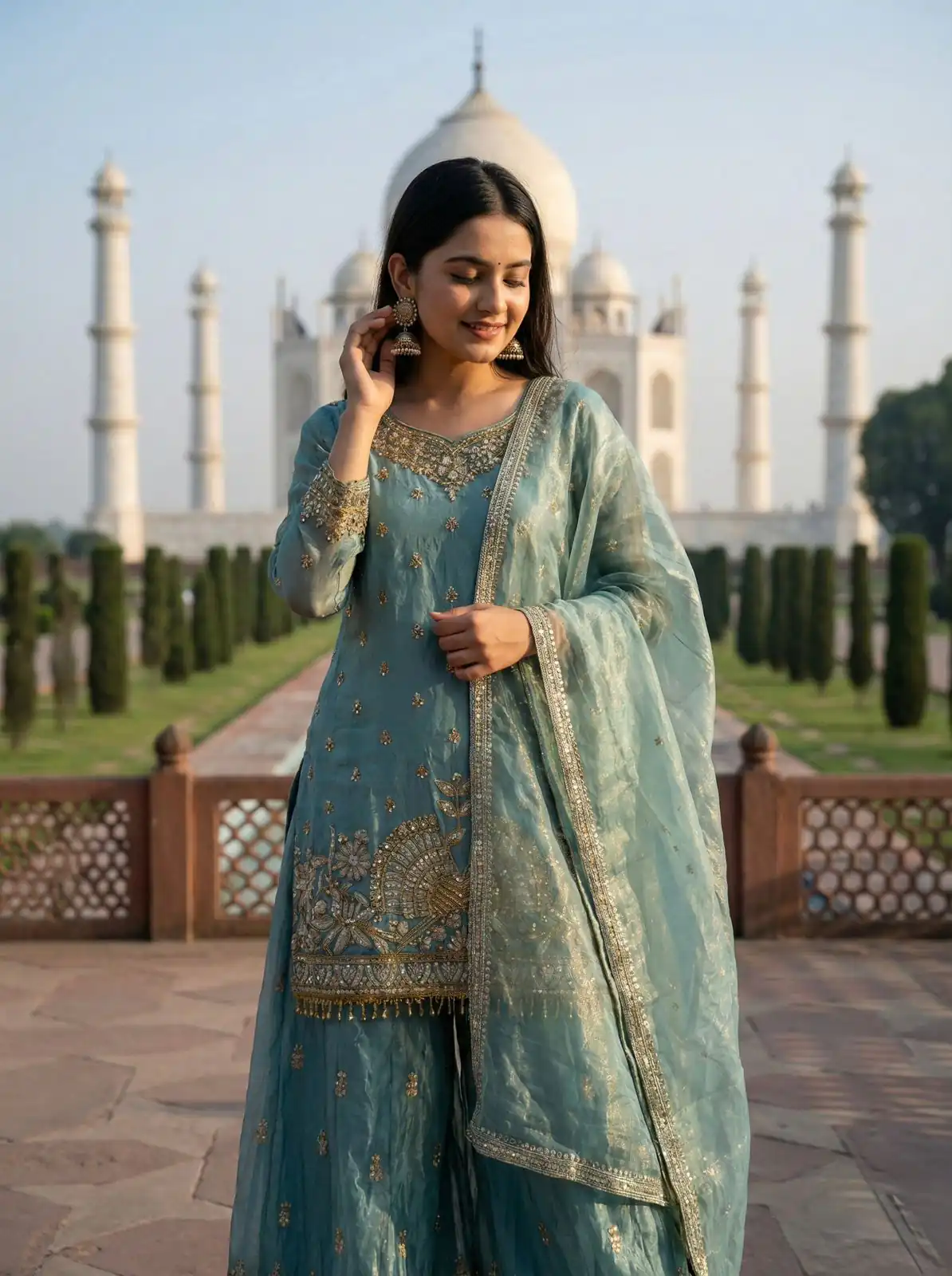 Grand Sky Blue Fendy Silk Sequence Work Salwar Suit - Image 9