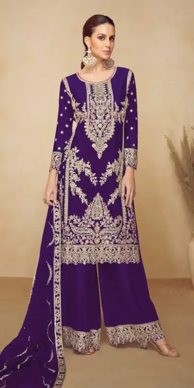 Lovely Purple Viscous Chinon Embroidery Work Salwar Suit