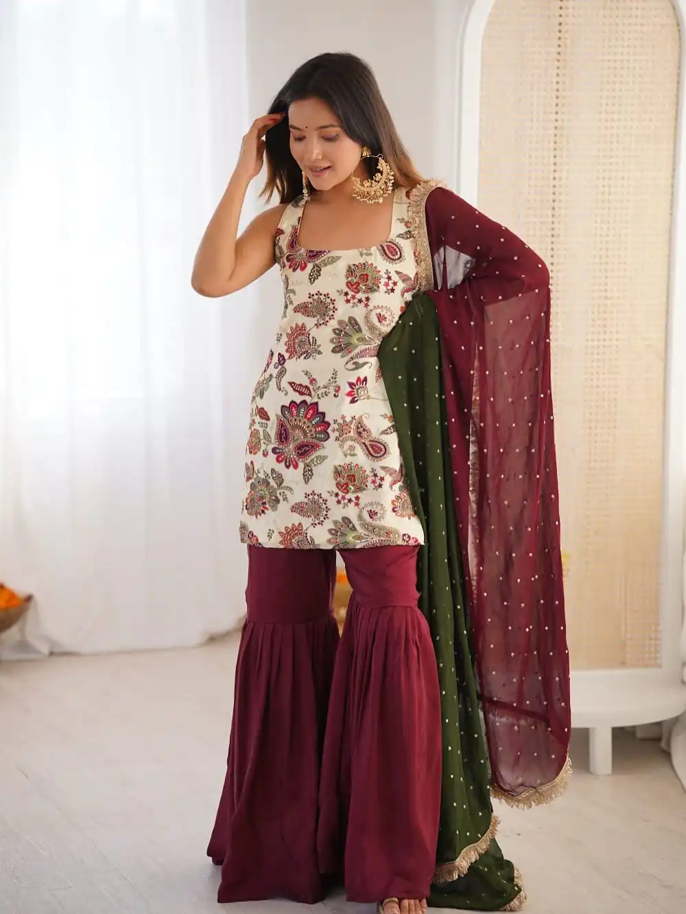 Maroon Natural Silk Embroidery Work Salwar Suit - Image 3