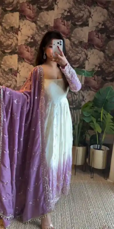 Perfect Lavender Star Georgette Sequence Work Salwar Suit