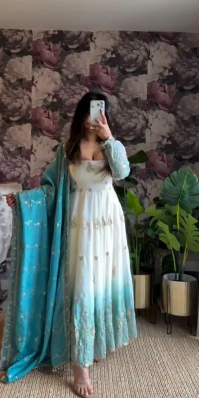 Perfect White Star Georgette Sequence Work Salwar Suit