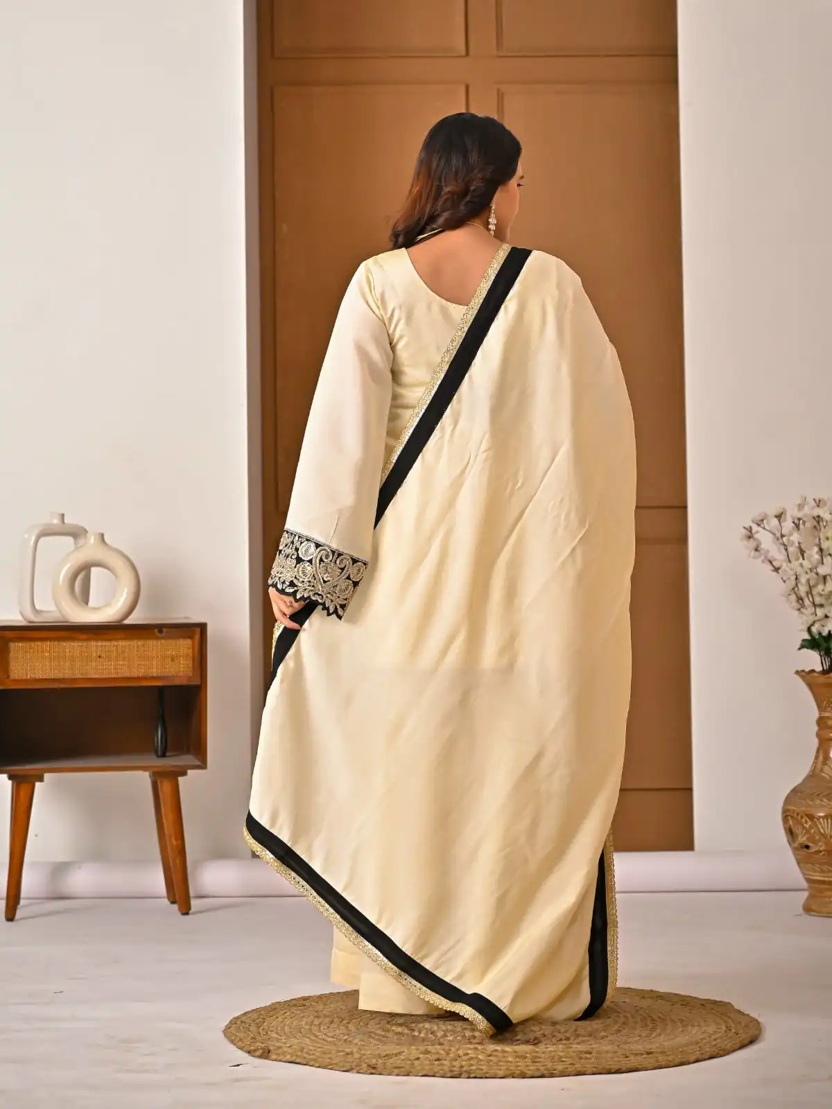 Shiny Cream Roman Silk Diamond Work Salwar Suit - Image 12