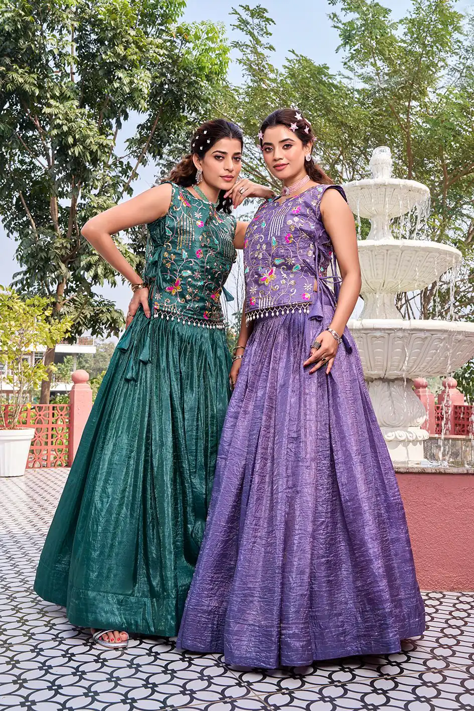 Solid Lavender Gold Crush Embroider Work Lehenga Choli - Image 4