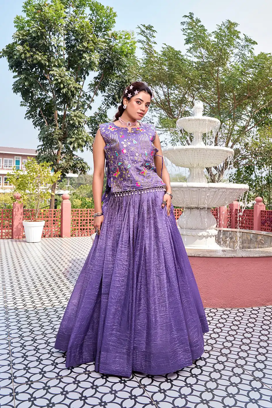 Solid Lavender Gold Crush Embroider Work Lehenga Choli