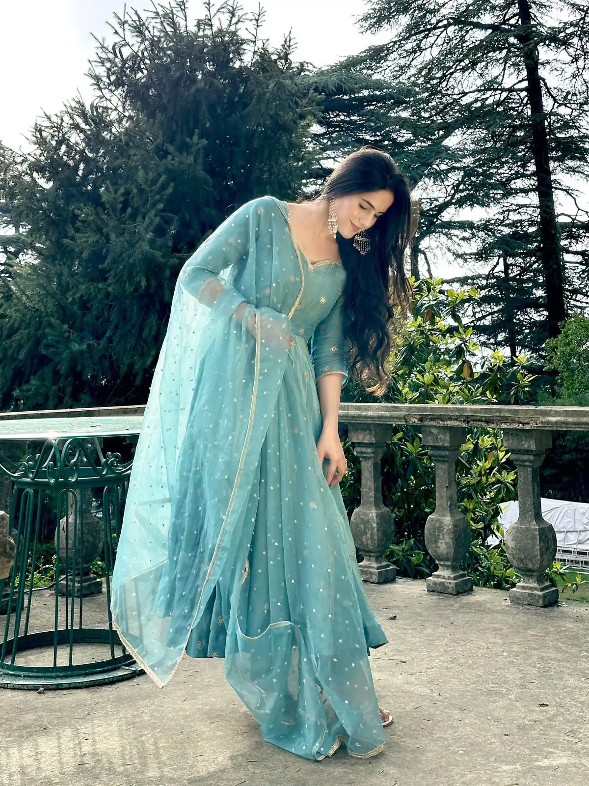 Solid Sky Blue Vichitra Silk Sequence Work Gown - Image 3