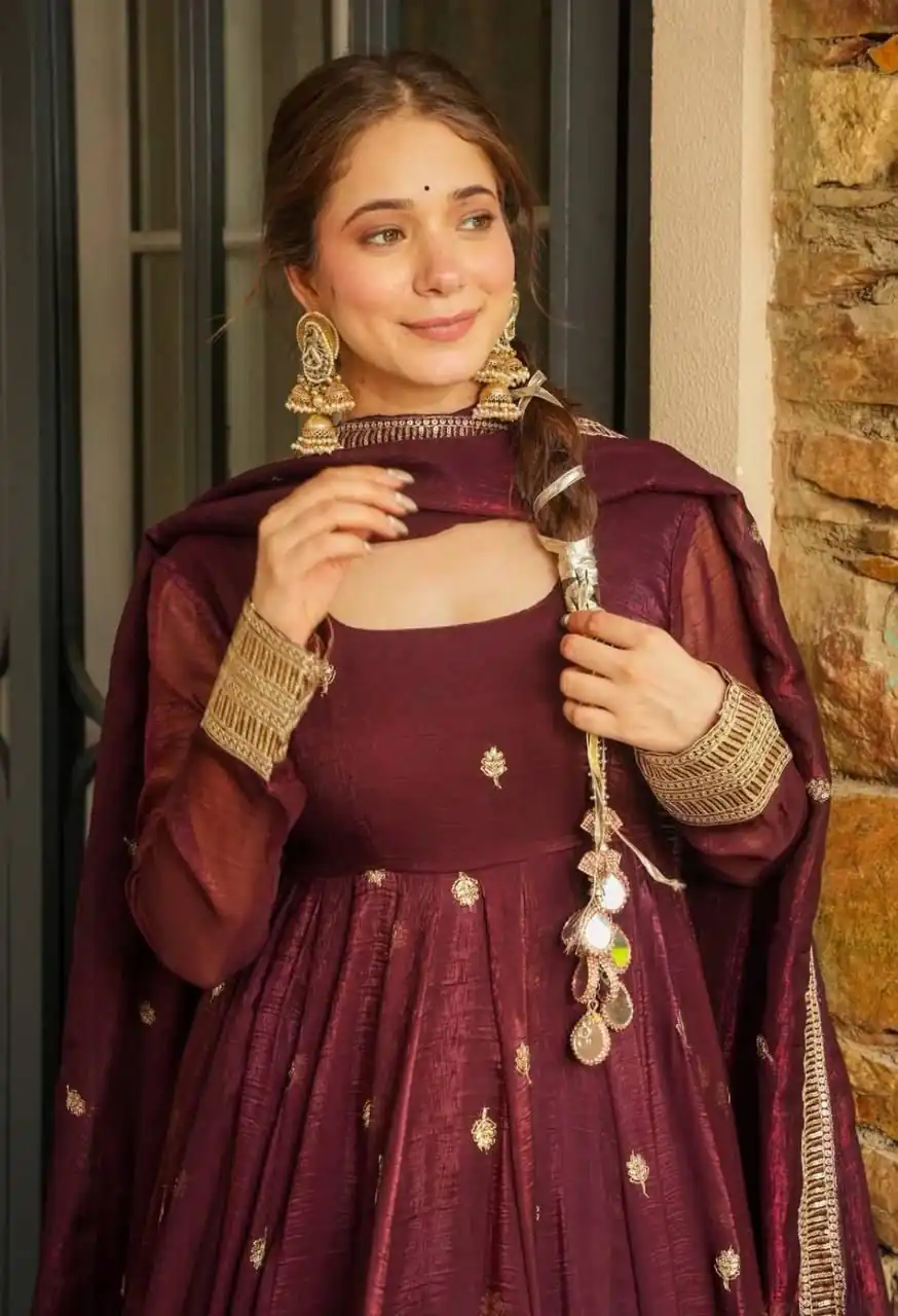 Stunning Maroon Gold Crazy Embroidery Work Salwar Suit - Image 2