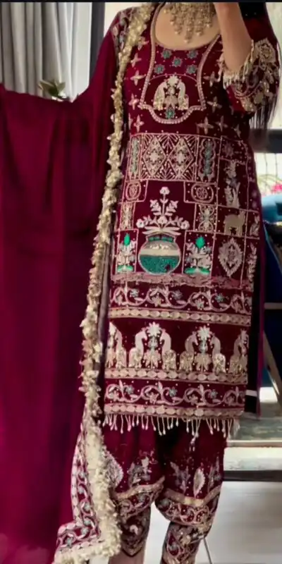 Stylish Maroon Natural Crepe Sequence Work Salwar Suit