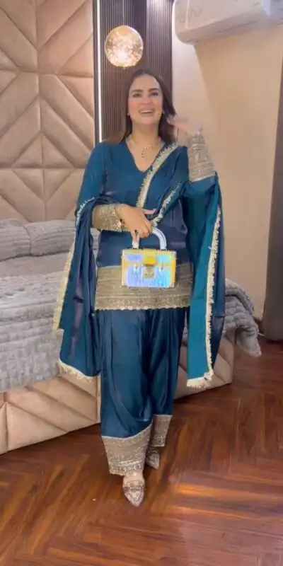 Super Teal Fendy Silk Embroidery Work Salwar Suit