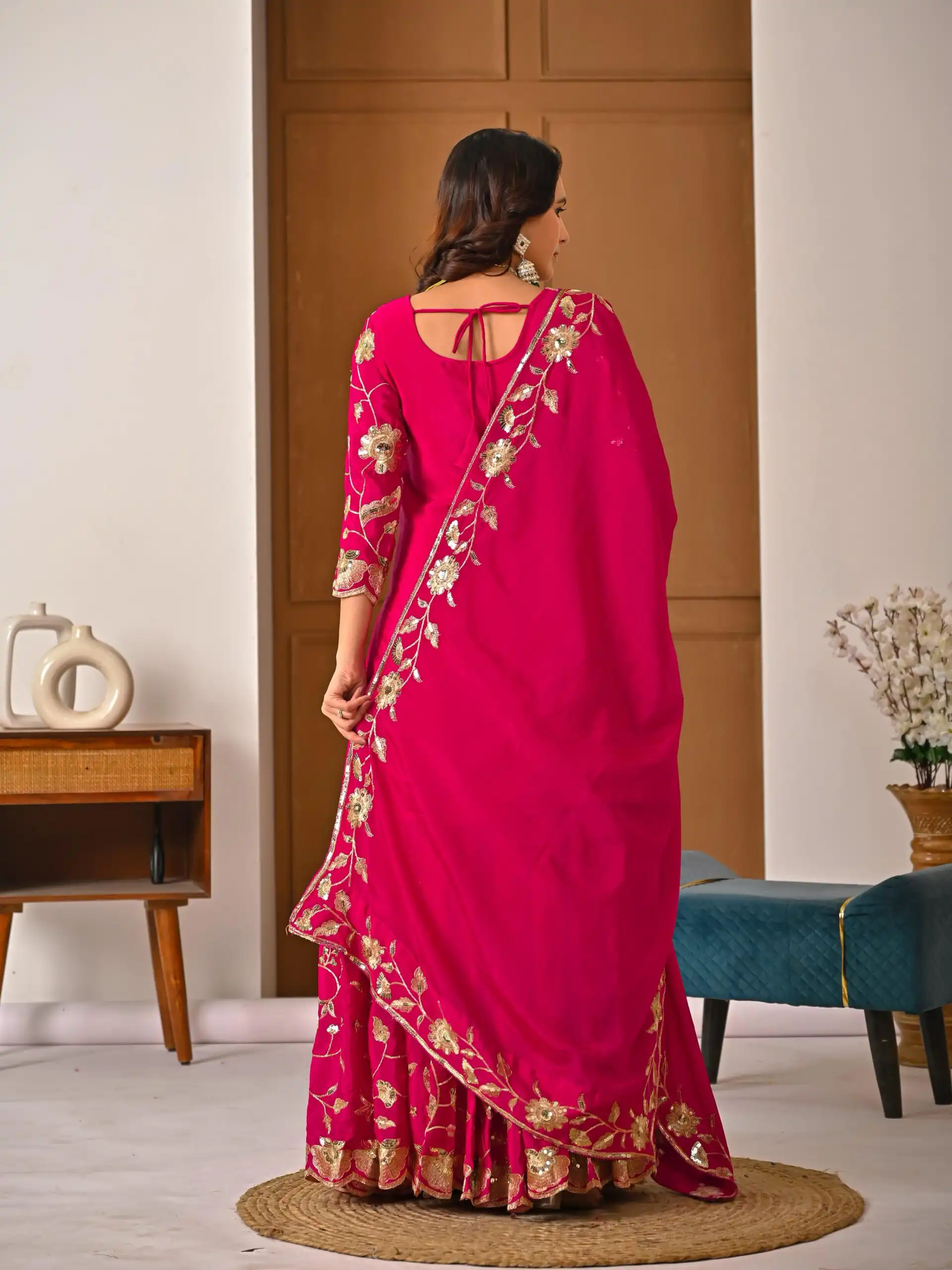 Superb Pink Chinon Silk Embroider Work Salwar Suit - Image 9