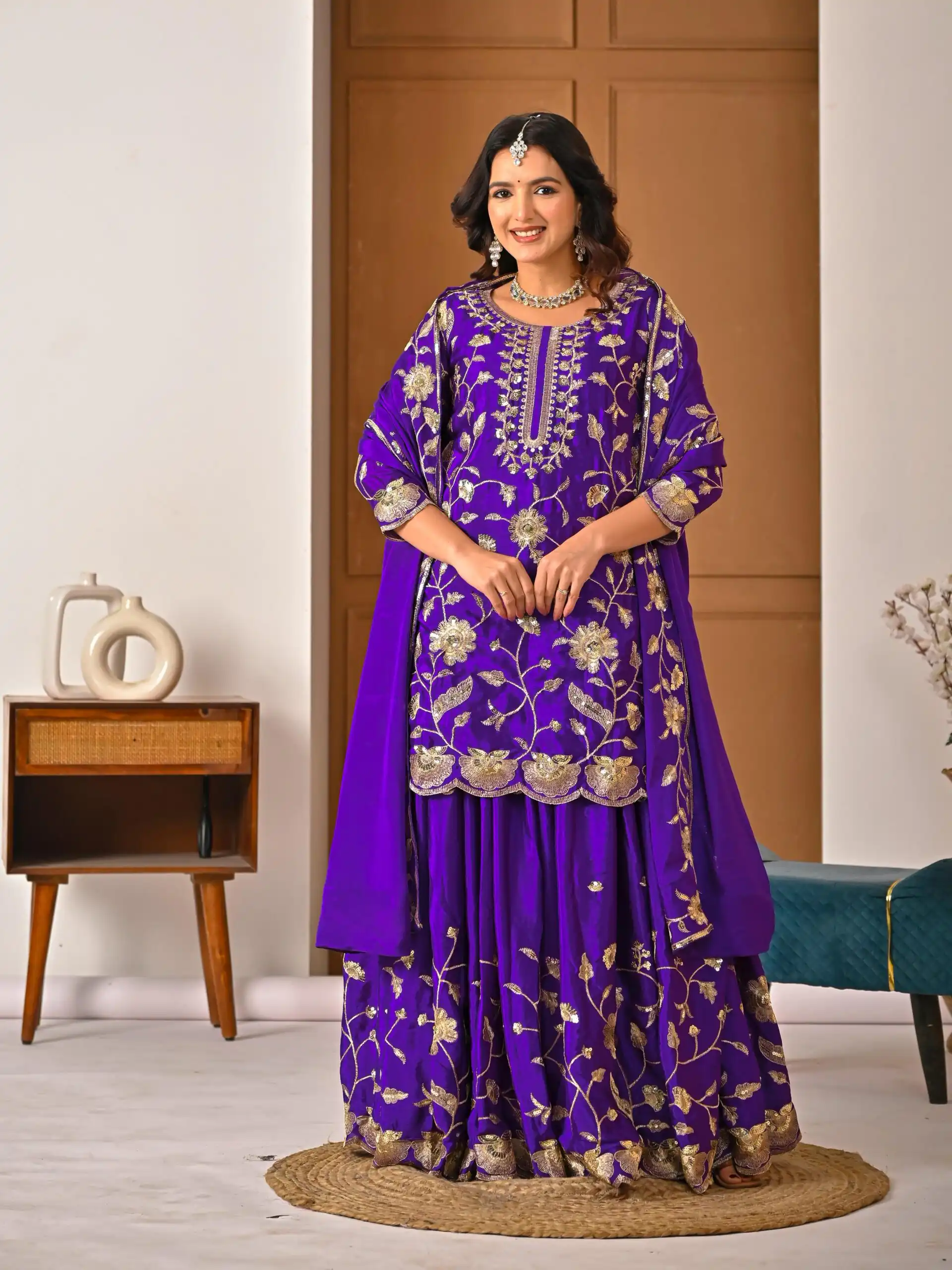 Superb Purple Chinon Silk Embroider Work Salwar Suit - Image 4