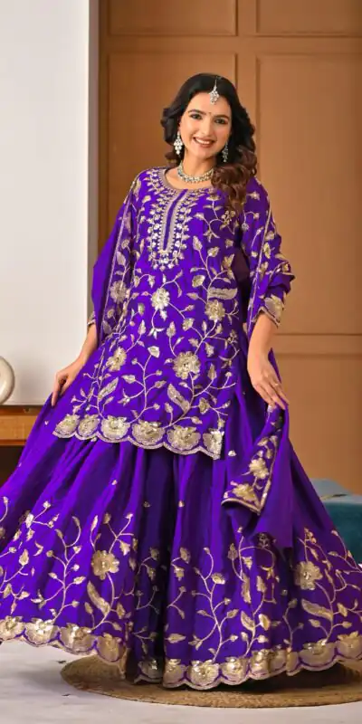 Superb Purple Chinon Silk Embroider Work Salwar Suit