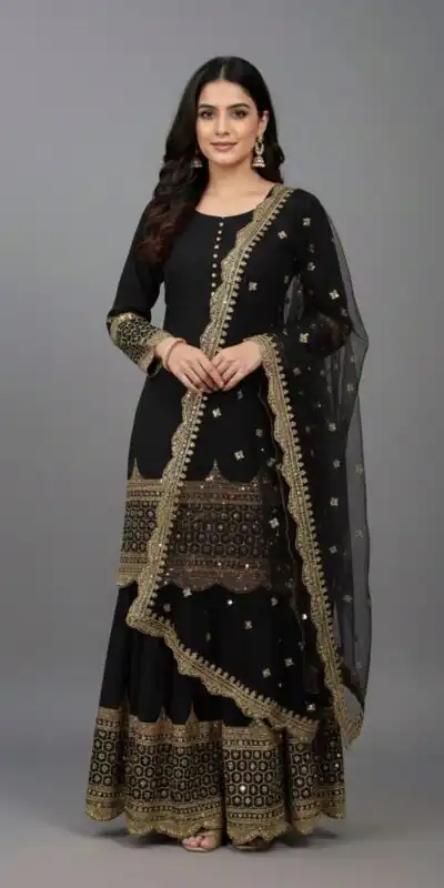 Black Faux Georgette Embroider Salwar Suit