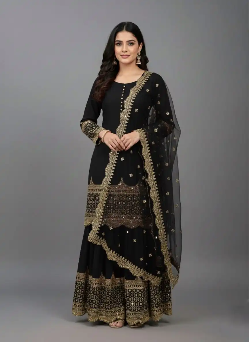 Black Faux Georgette Embroider Salwar Suit