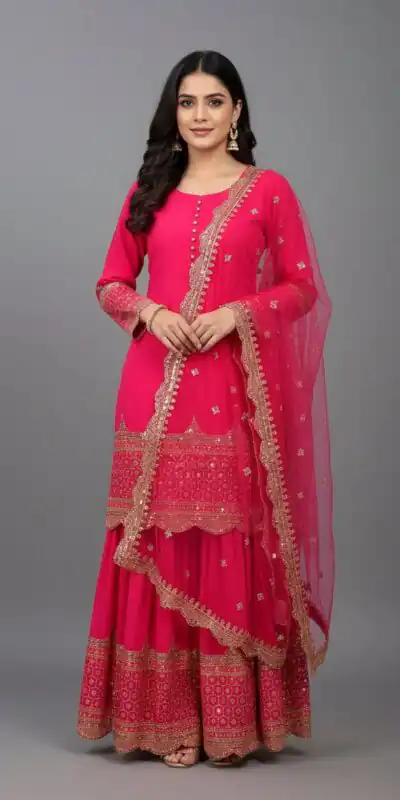 Rani Pink Faux Georgette Embroider Salwar Suit