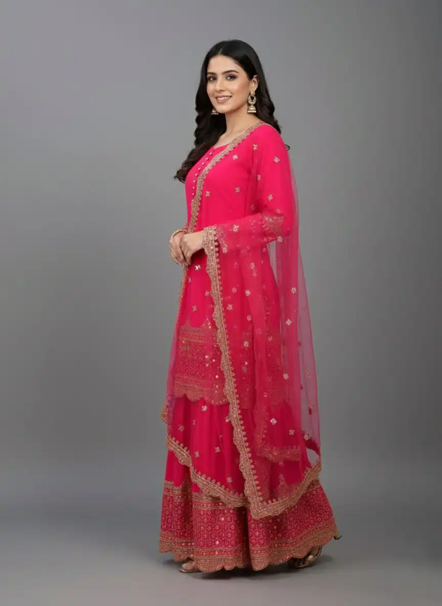 Rani Pink Faux Georgette Embroider Salwar Suit - Image 3