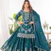 Teal Chinon Silk Embroider Lace Work Salwar Suit