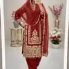 Red Faux Georgette With Embroidery Work Salwar Suit