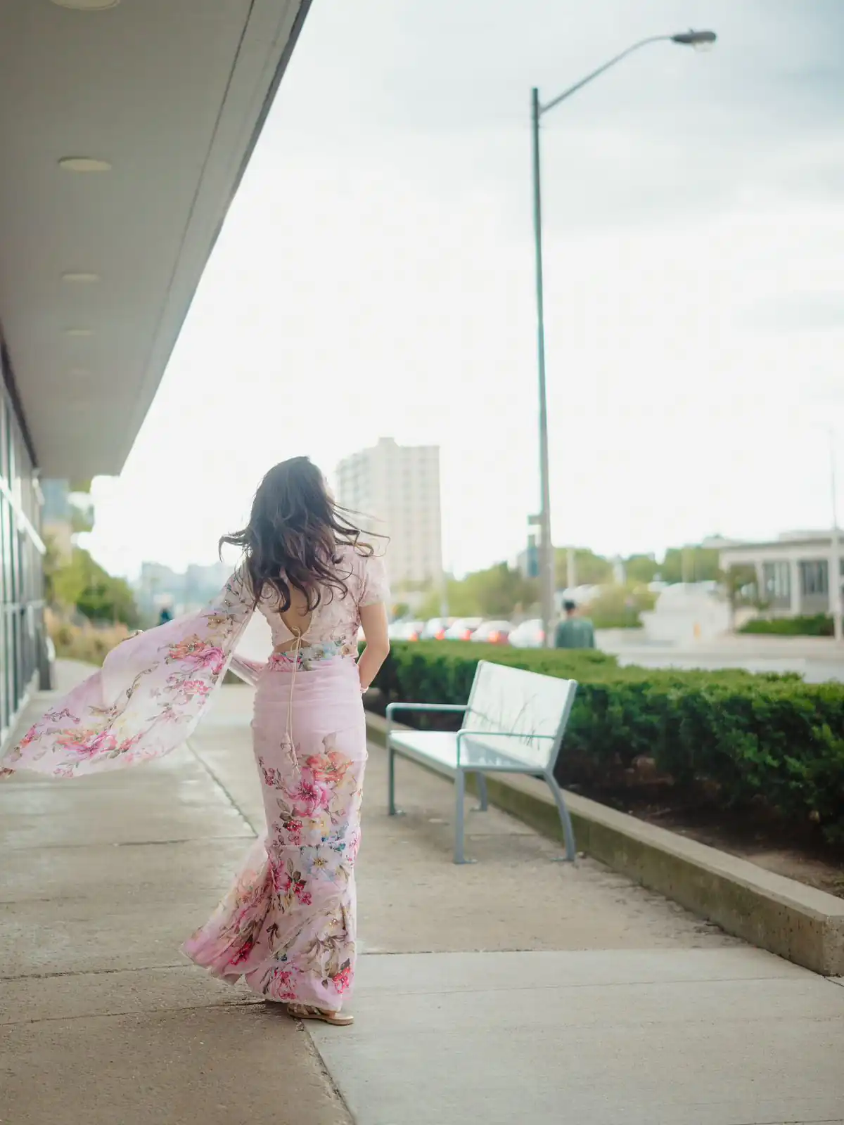 Light Pink Soft Tebby Floral Print Handwork Work Saree - Image 3