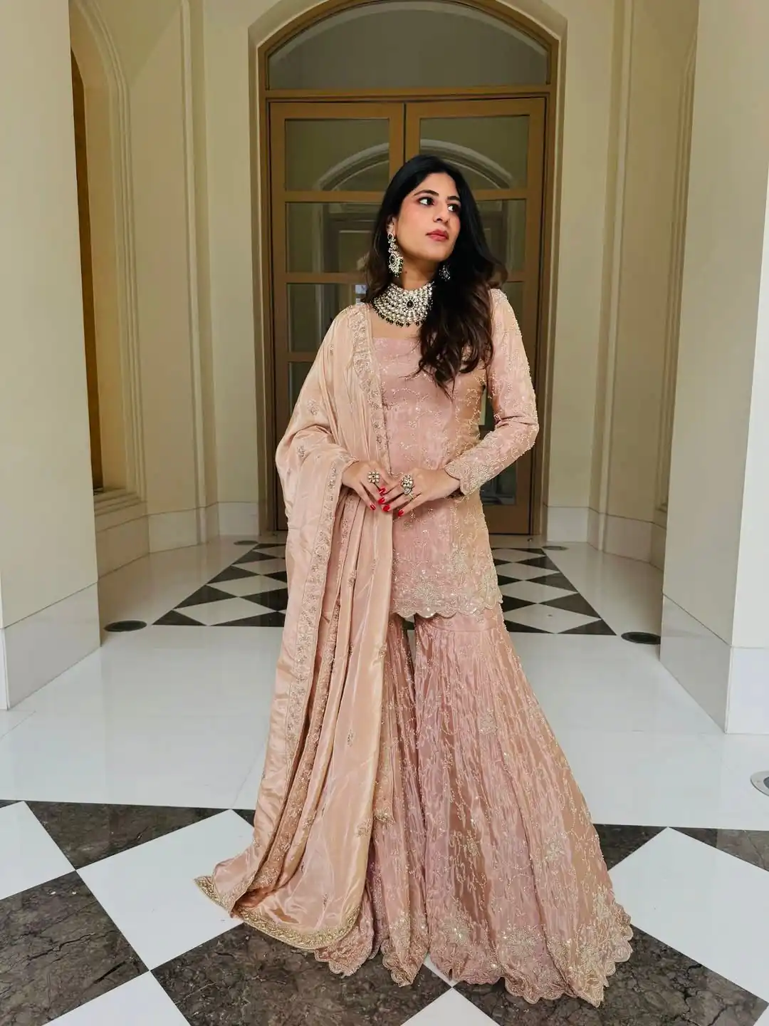 Peach Simar Silk Embroidery Work Salwar Suit