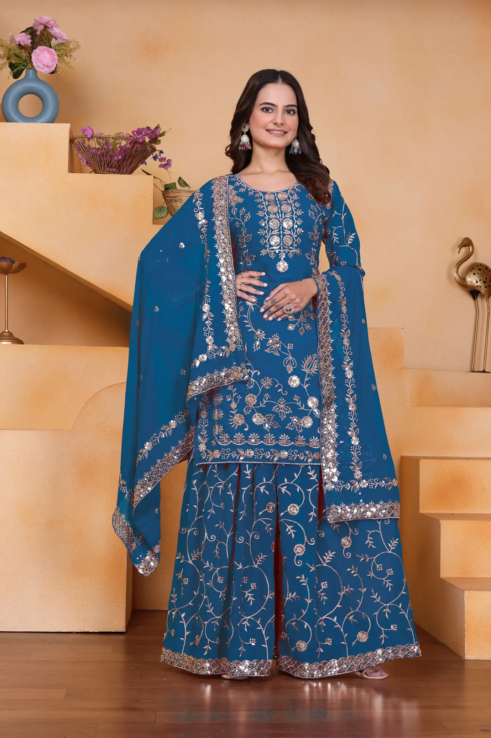 Blue Fox Georgette Embroidery Work Salwar Suit
