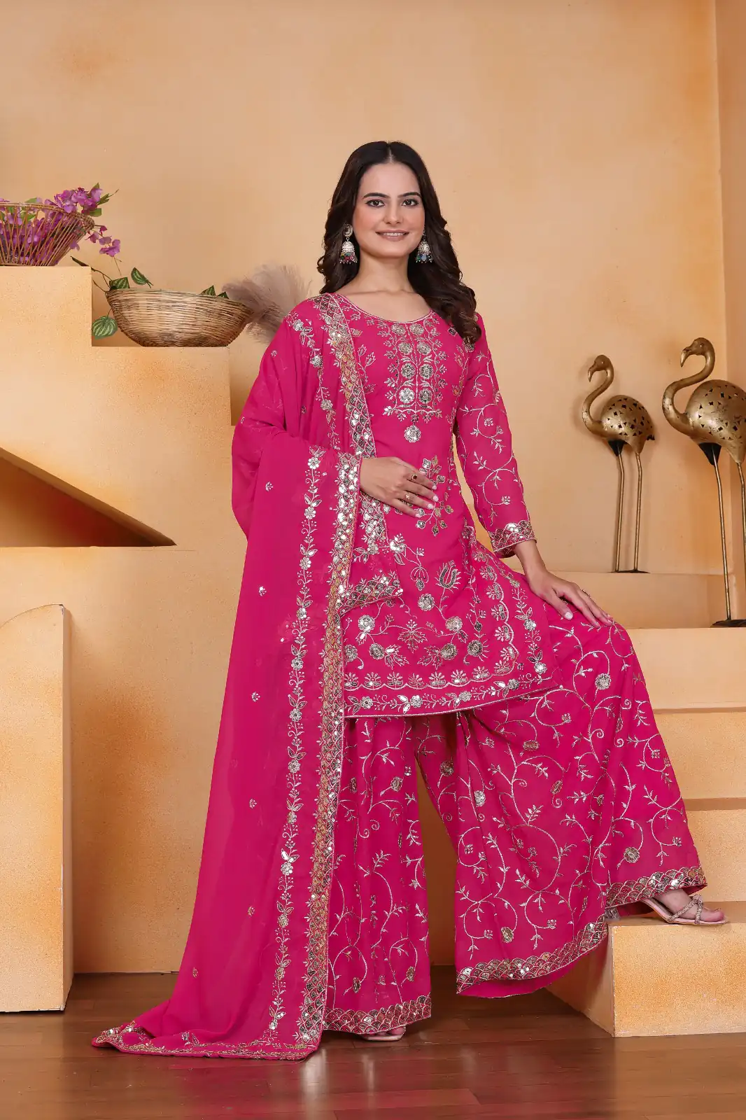 Pink Fox Georgette With Embroidery Work Salwar Suit - Image 2