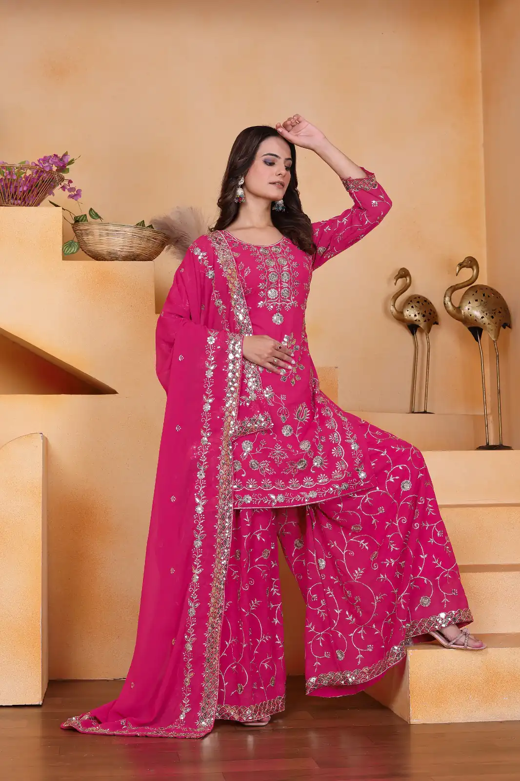 Pink Fox Georgette With Embroidery Work Salwar Suit - Image 4