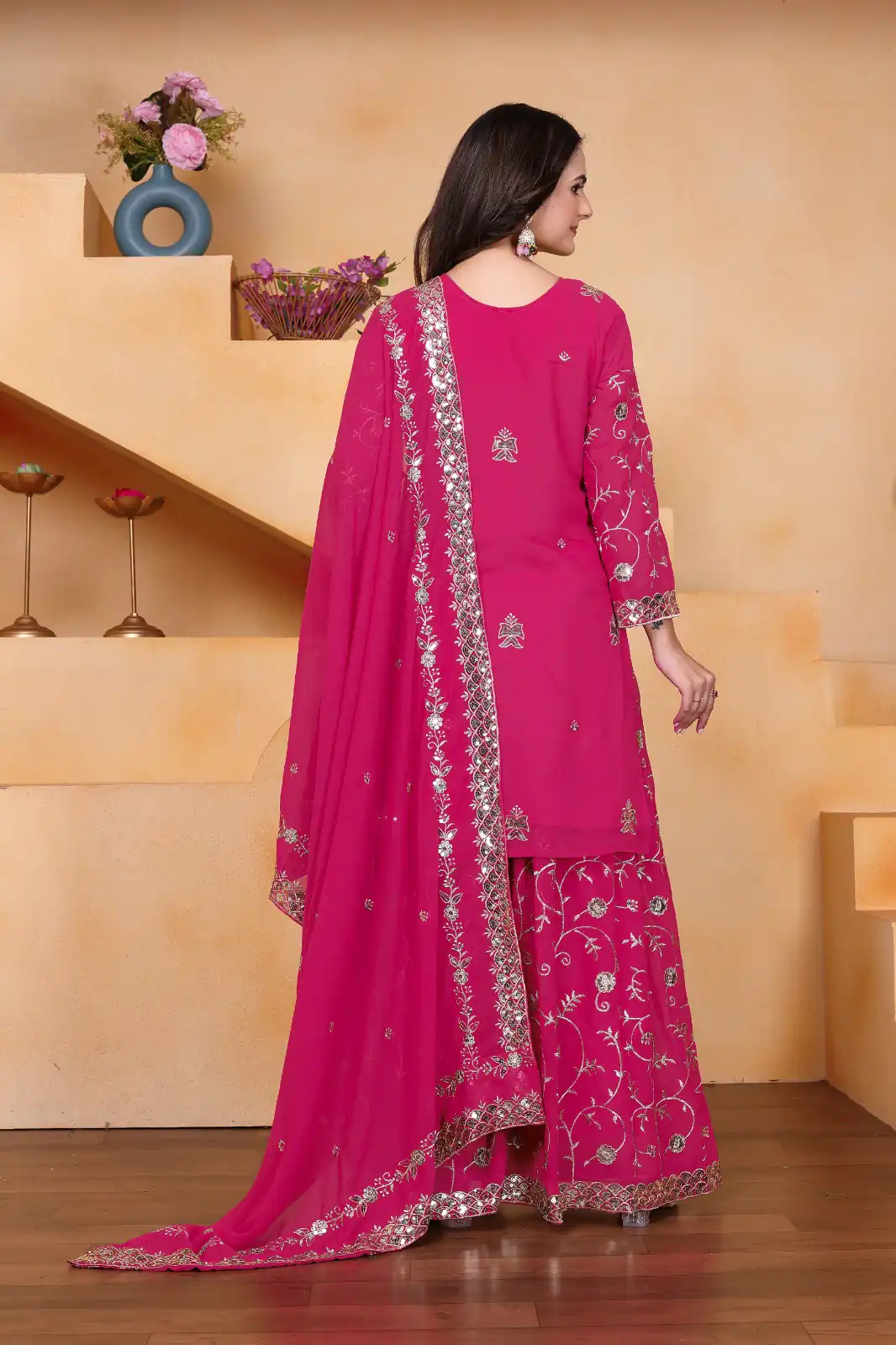 Pink Fox Georgette With Embroidery Work Salwar Suit - Image 6