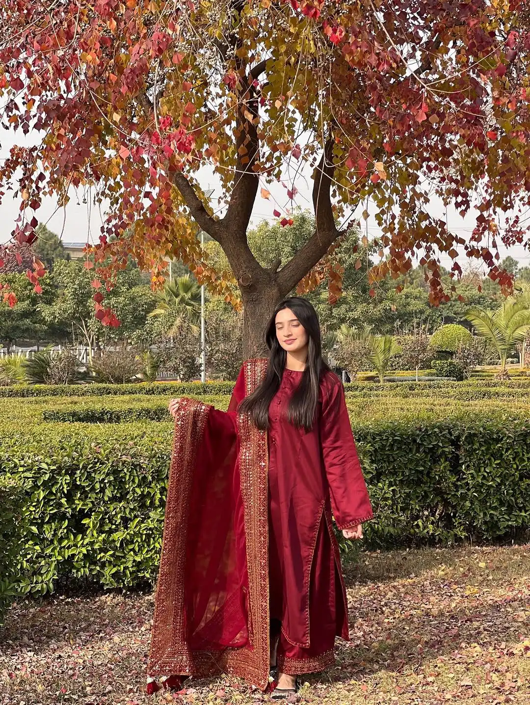Red Natural Crep Silk With Embroider Salwar Suit